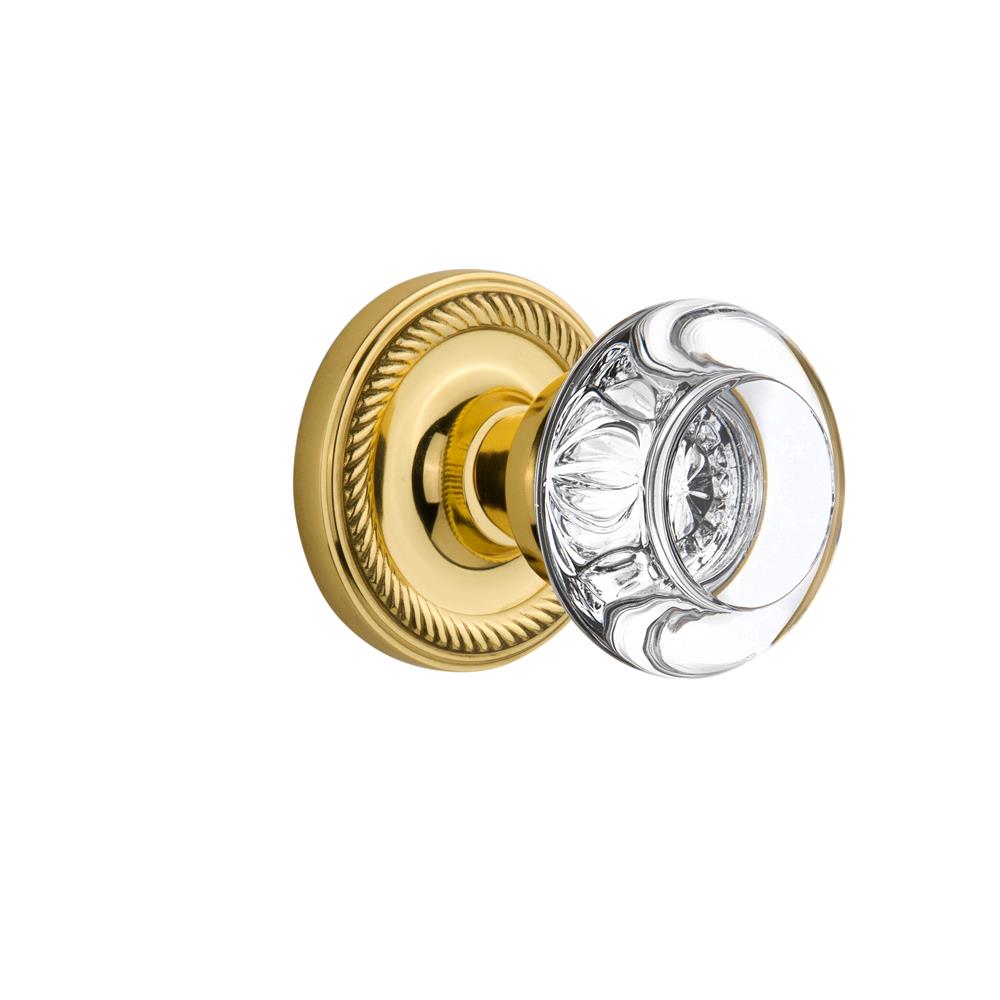 Nostalgic Warehouse ROPRCC Passage Knob Rope Rose with Round Clear Crystal Knob in Polished Brass